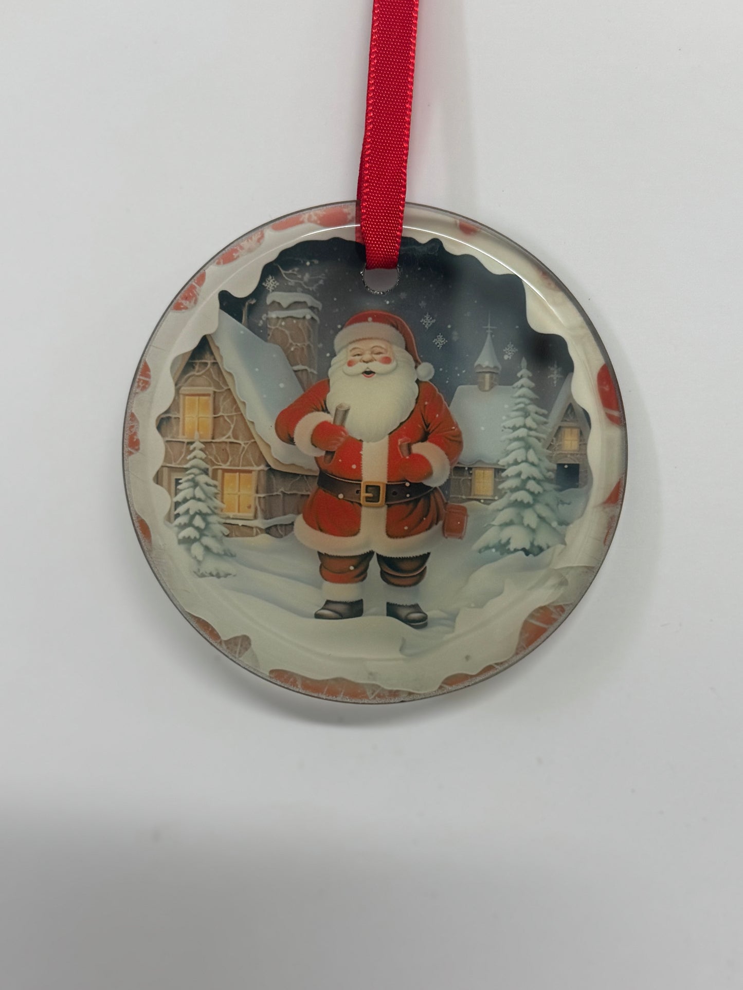 Boule de Noël en verre| Père Noël décor hivernal