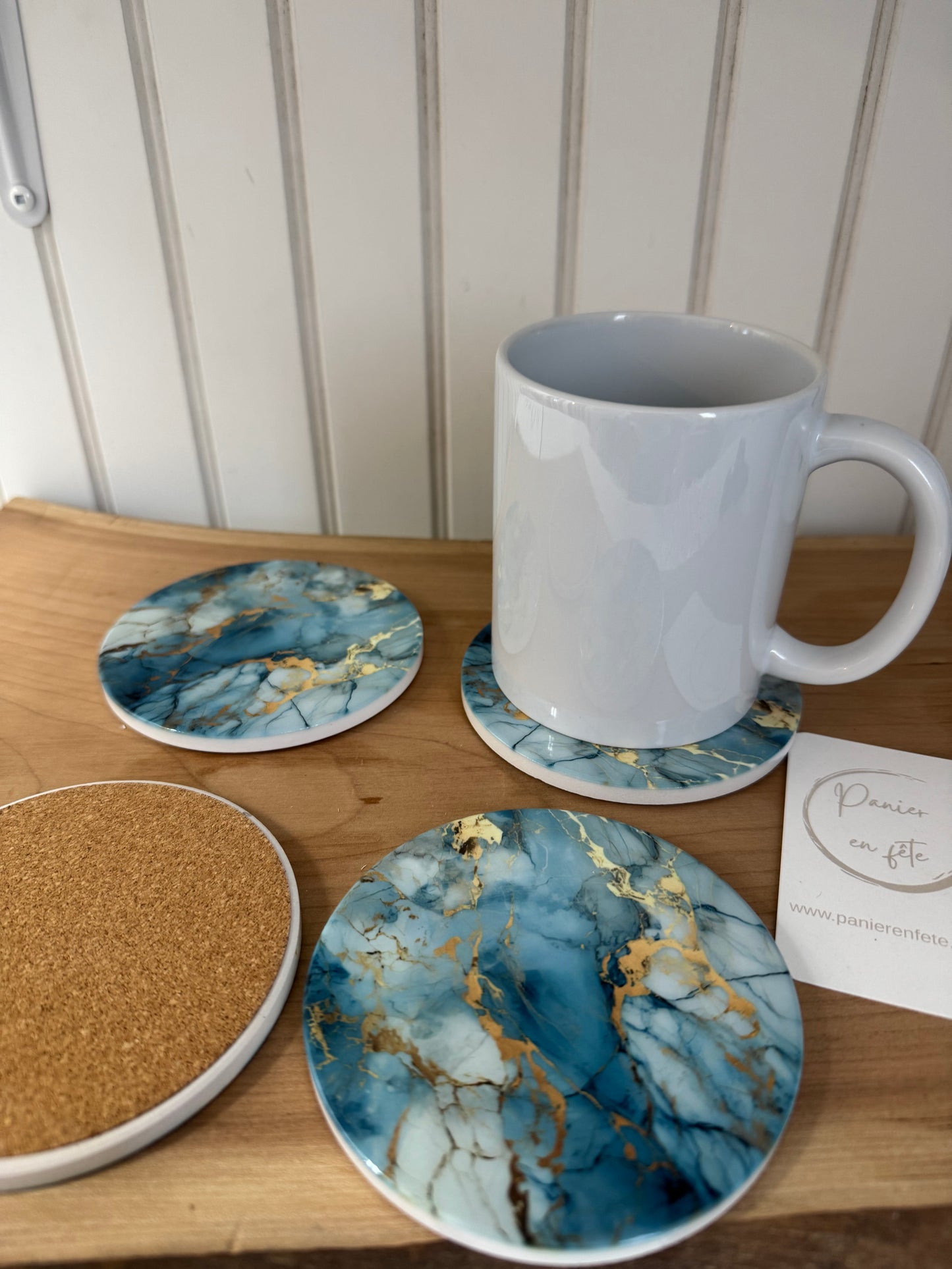 Ensemble de 6 sous-verres en céramique – Effet marbre bleu et doré