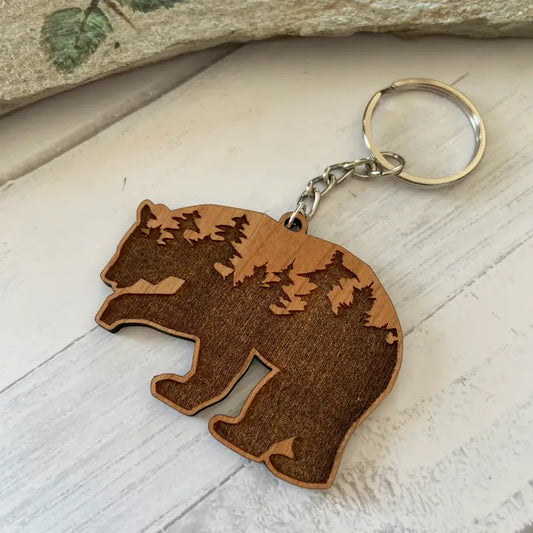 Porte-clés en bois - gravés en forme d'ours