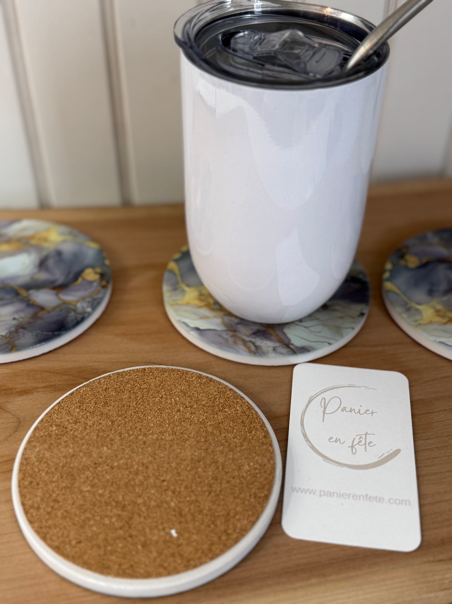 Ensemble de 6 sous-verres en céramique – Effet marbre mauve & doré