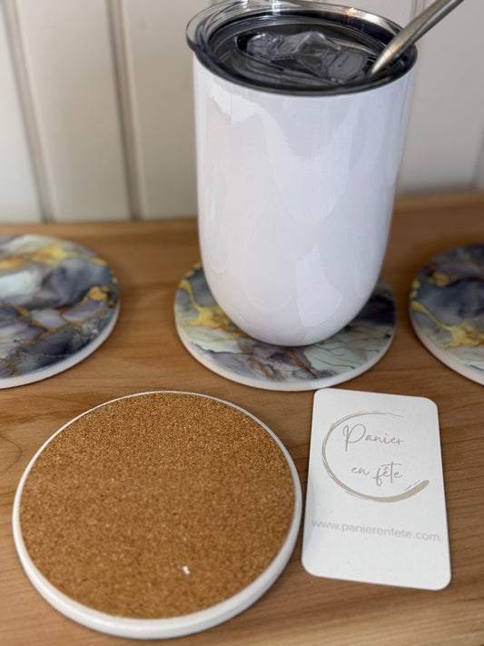 Ensemble de 6 sous-verres en céramique – Effet marbre mauve & doré