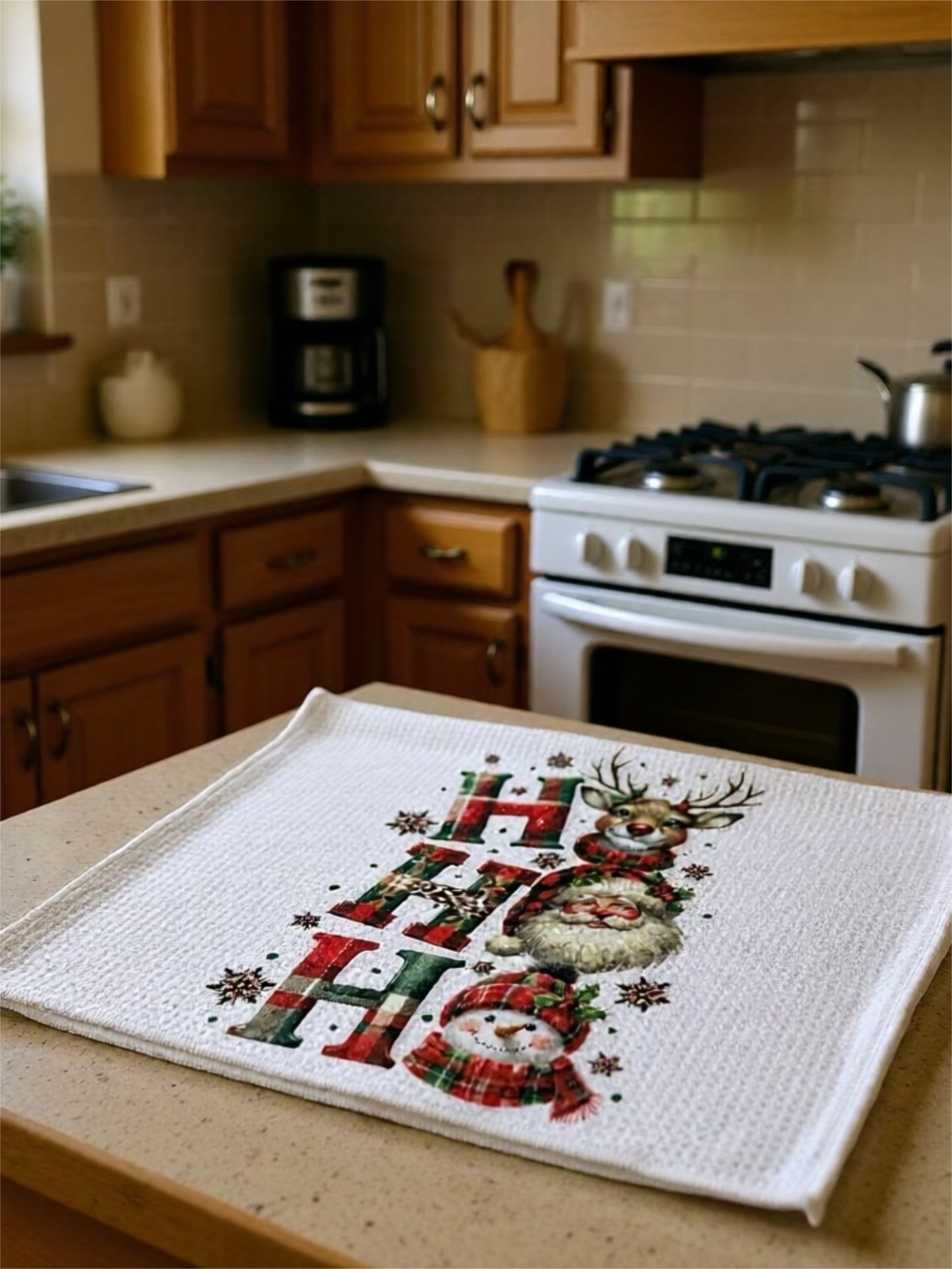 Linge à vaisselle gaufré 16 x 24 po|   Ho Ho Ho