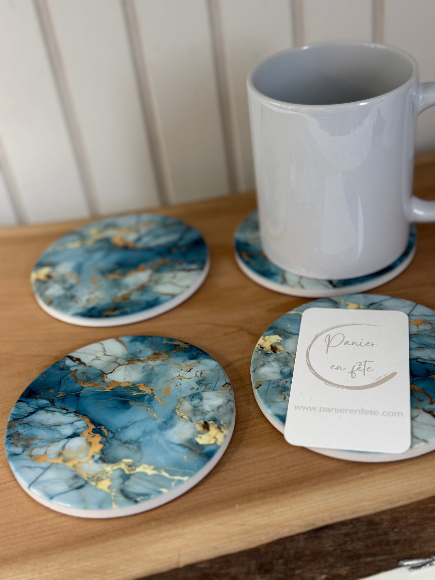 Ensemble de 6 sous-verres en céramique – Effet marbre bleu et doré