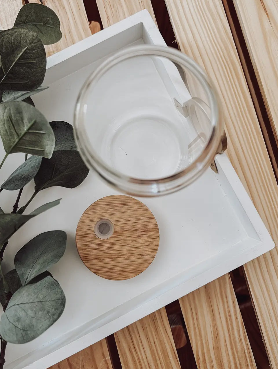 Tasse en verre | cœur floral 16 oz avec couvert en bambou