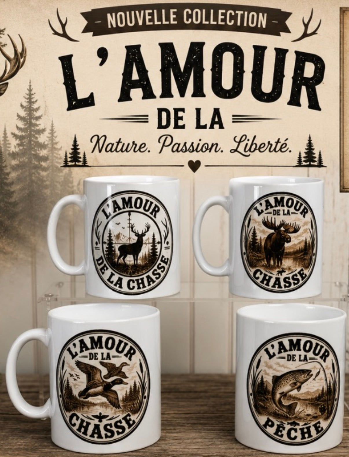 Tasse 15 oz – L’amour de la chasse