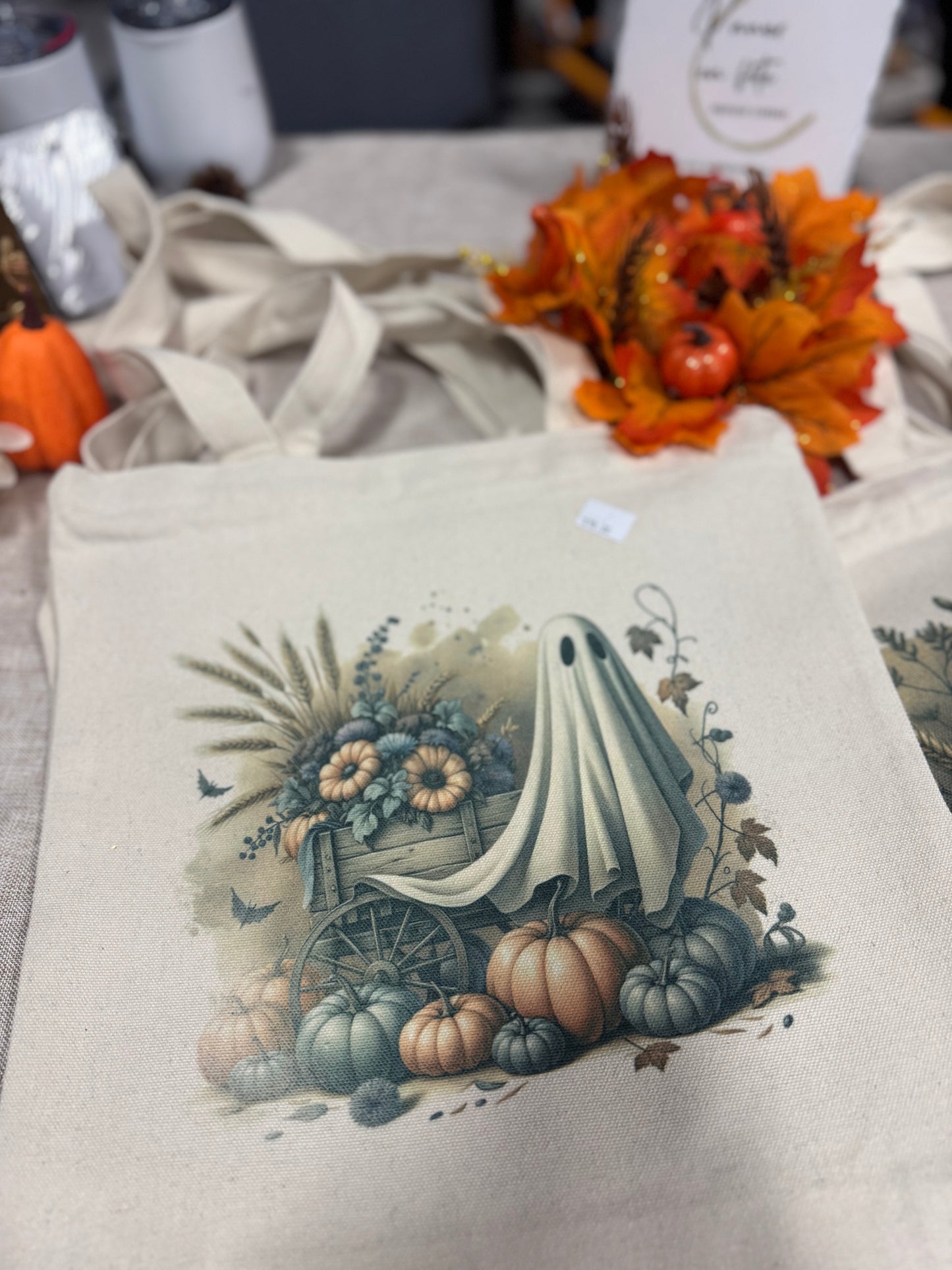 Grand sac réutilisable avec fermeture éclair |Halloween fantôme et citrouille