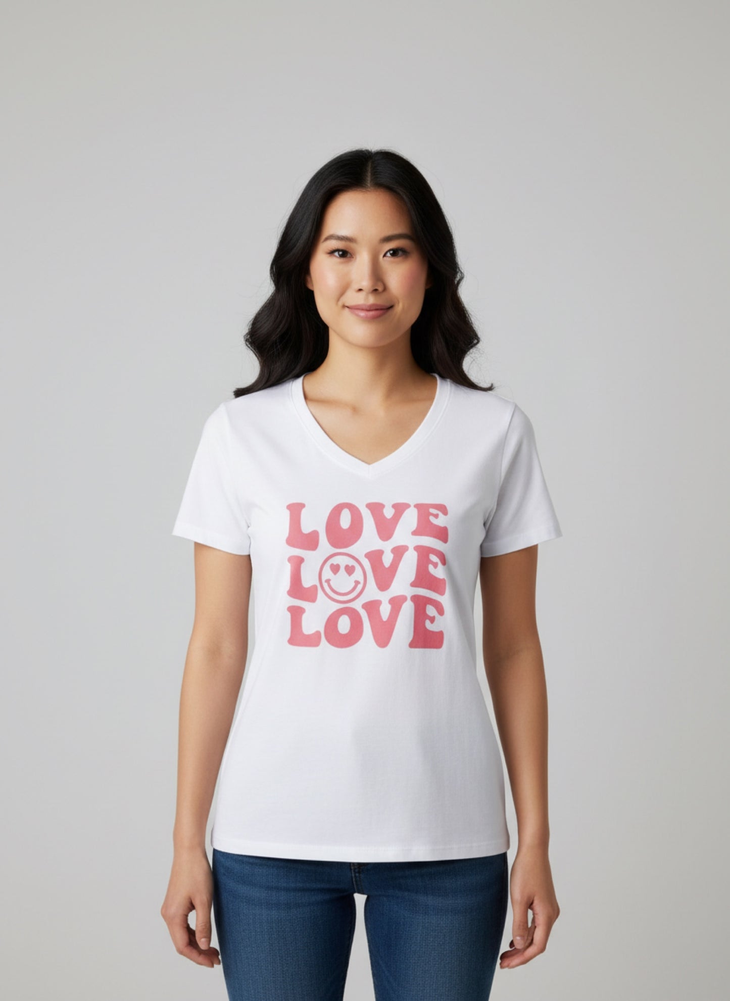 Chandail blanc col en V – Love