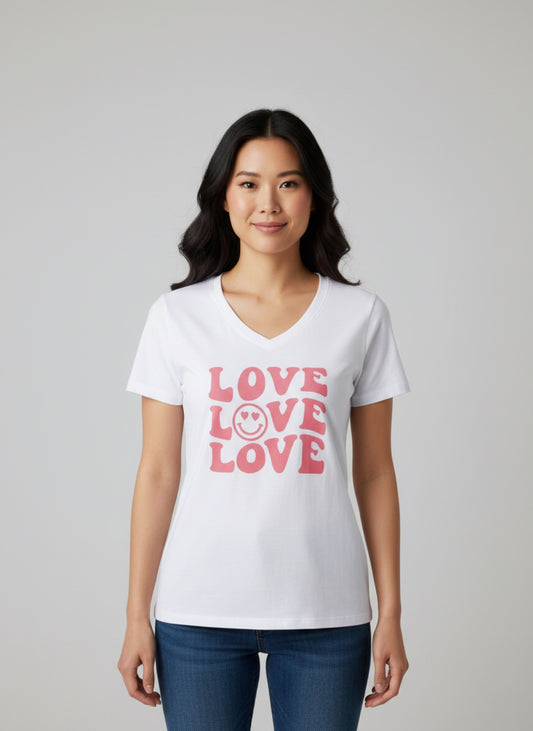 Chandail blanc col en V – Love