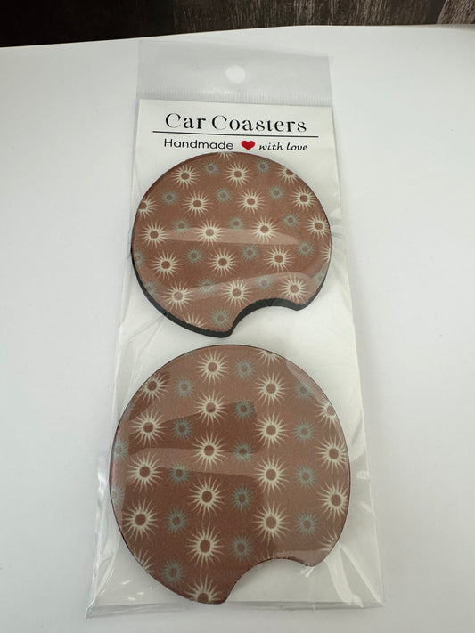 Sous-verres d’auto – Rosé antique avec motif | Ensemble de 2