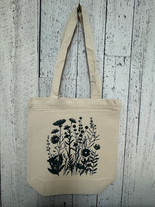 Grand sac réutilisable avec fermeture éclair |Fleurs sauvages