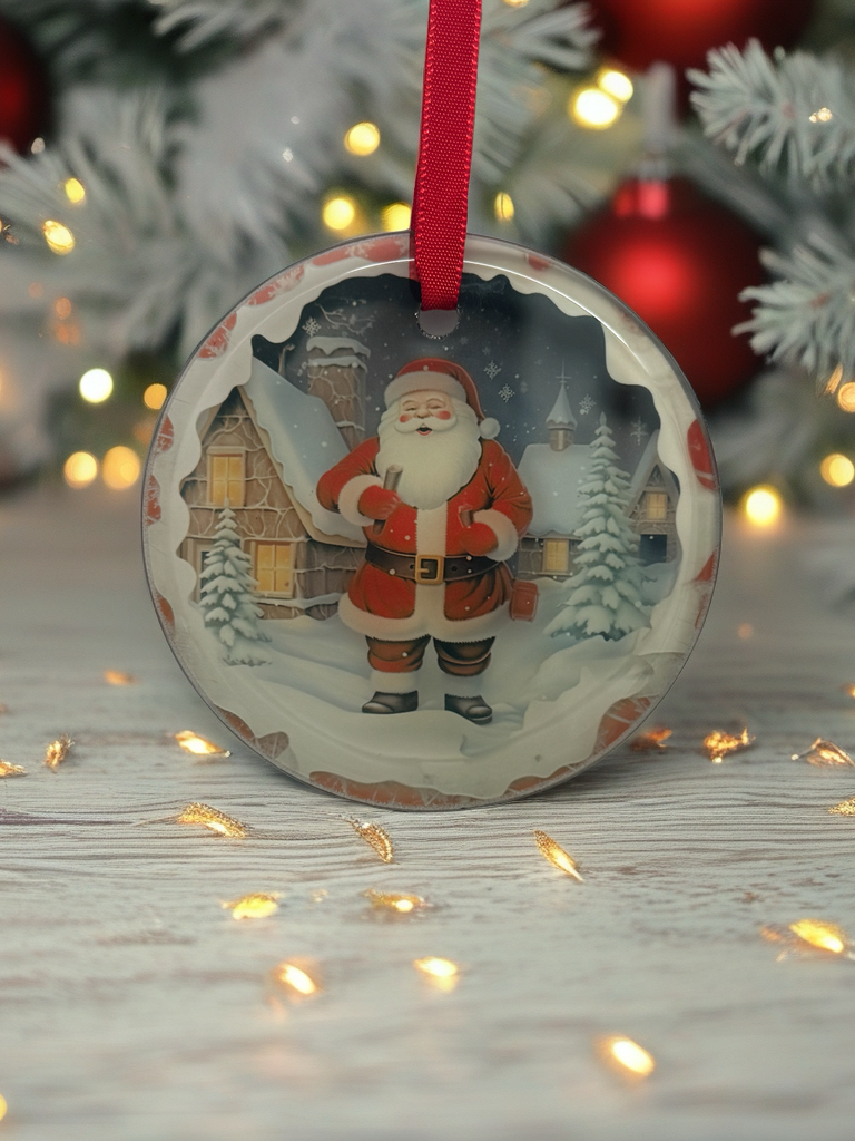 Boule de Noël en verre| Père Noël décor hivernal