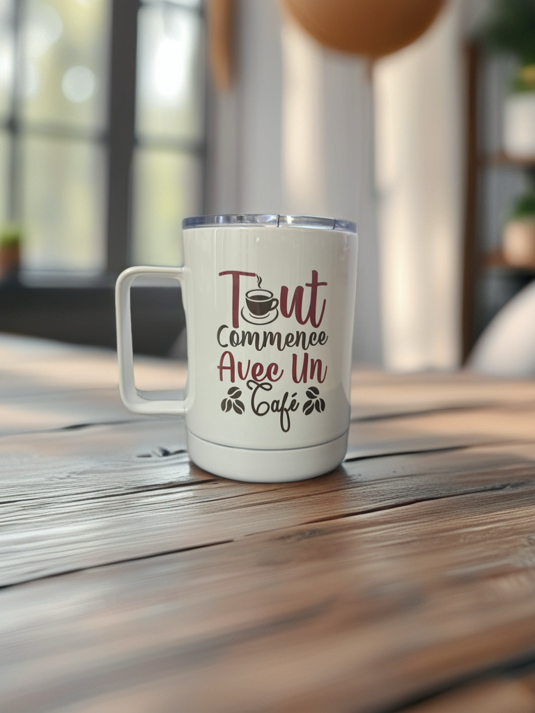 Tasse en acier inoxydable | Tout commence avec un café